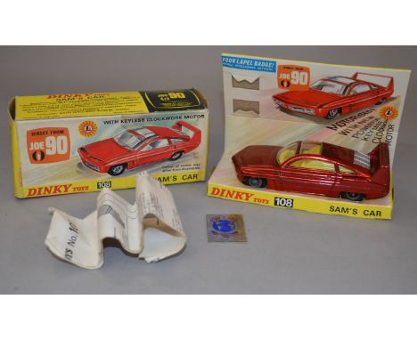 Dinky 108 Gerry Anderson's Joe 90 Sam's Car. Diecast model is metallic red with yellow interior and silver engine cover. VG, 