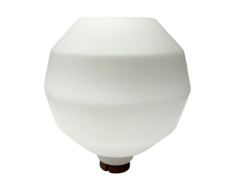 Mid century Danish opaline glass ceiling light, with a teak top, H30cm