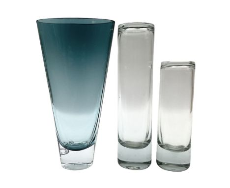 Two mid to late 20th Century Holmegaard vases by Per Lütken&nbsp;of cylindrical form with shaped upper rim, both engraved wit