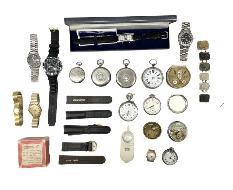 Victorian gold lava and stone set cameo bracelet, three silver pocket watches including R C. Bird Hull key wound lever,  The 