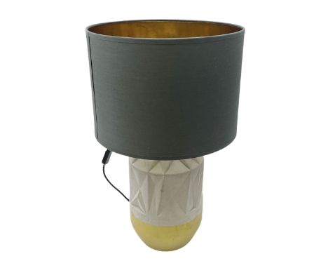 Contemporary stoneware table lamp in matt grey and gold finish with shade H58cm 