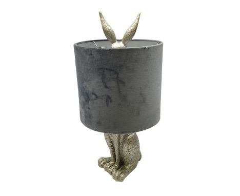 Hare table lamp, silvered with grey velvet shade, H50cm