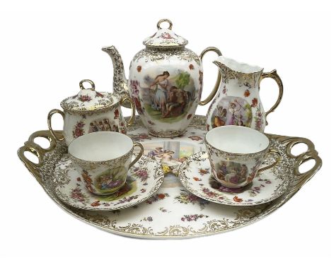 20th century Austrian style porcelain cabaret set decorated with classical scenes after Kauffmann, comprising two teacups &am