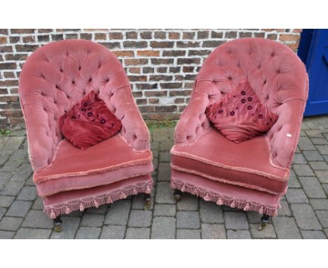 Pair of Victorian style button back tub chairs