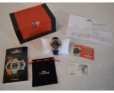 Tissot T-Touch titanium watch features include compass, altimeter, alarm, meteo and temperature complete with box, manual and
