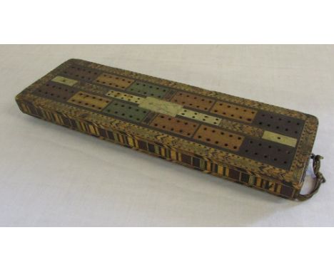 Late Victorian tunbridge ware cribbage board with masonic interest
