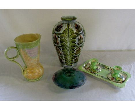 Denby Vase H 32 cm, Maling dressing table set (one candlestick af), Beswick Jug and a glass bowl/dish