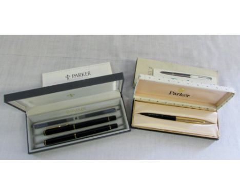 Cased Parker '51' ballpoint pen (M) & cased set of Parker pens - ballpoint & ink pens