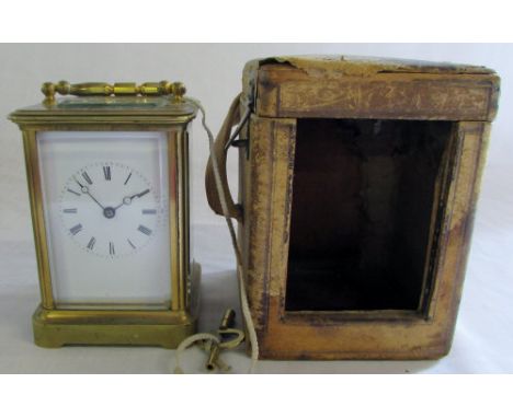 Brass carriage clock with original travel case