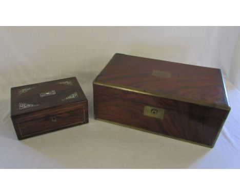Large Victorian writing slope & box with mother of pearl inlay