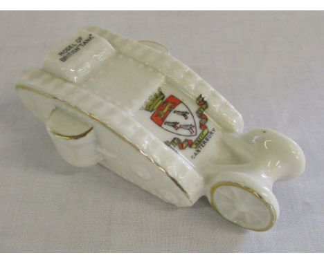 WWI crested china tank 'Model of British tank' (Canterbury) Reg no 653588 Pearl Arms