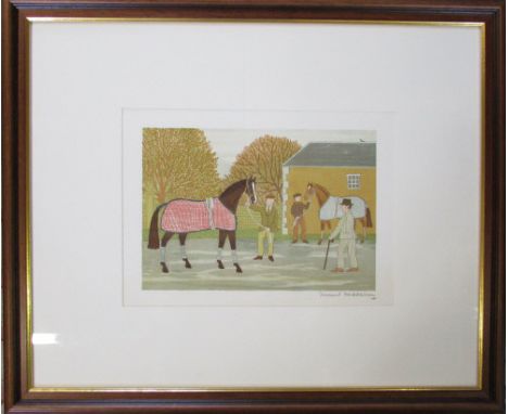 Framed lithograph of a race course/race horse enclosure by Vincent Haddelsey (1934-2010) signed in pencil lower right 63 cm x