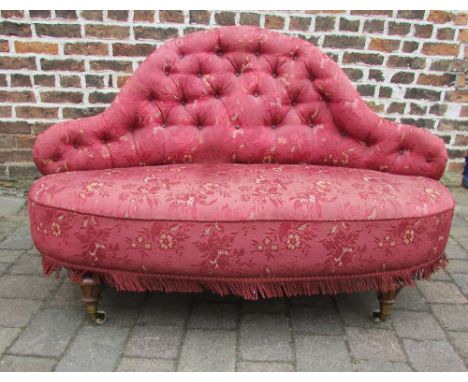 Small Victorian corner sofa with button back & turned legs