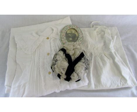 Vintage nightdress and baby gown &amp; Victorian ladies bonnet with associated picture