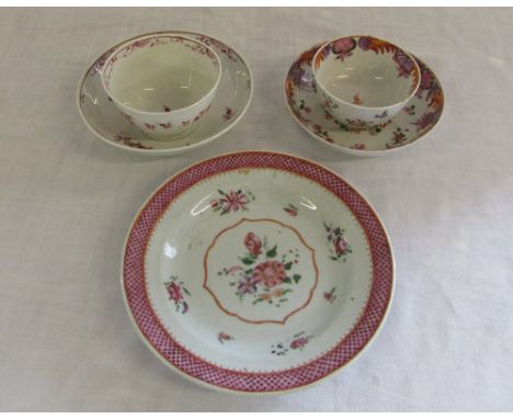 2 18th/19th Century Chinese tea bowls with saucers and a plate