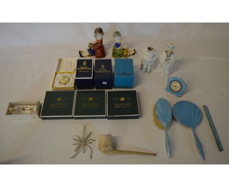 Various ceramics including Coalport, Minton & Royal Worcester, blue enamel guilloche dressing table set, loop spoon, pipe etc