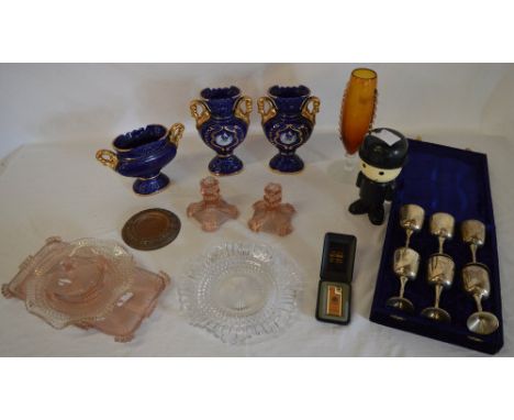 Ceramic vases, glass part dressing table set, lighter, goblets etc