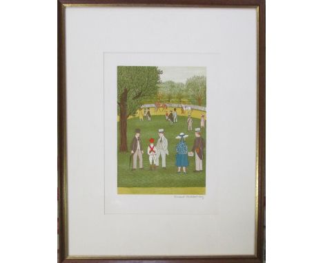 Framed lithograph of a race course enclosure by Vincent Haddelsey (1934-2010) signed in pencil 46 cm x 59 cm
