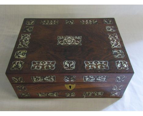 Rosewood sewing box inlaid with mother of pearl with fitted interior