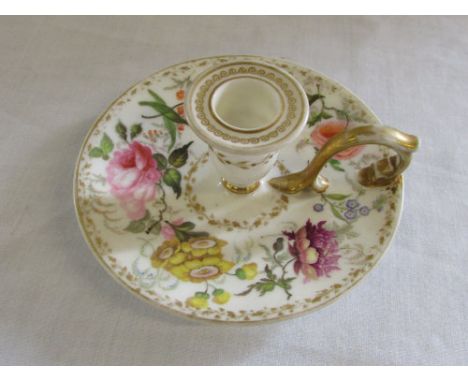 Swansea chamber candlestick finely painted with floral decoration and worn gilding, hand painted Swansea mark to underside, r