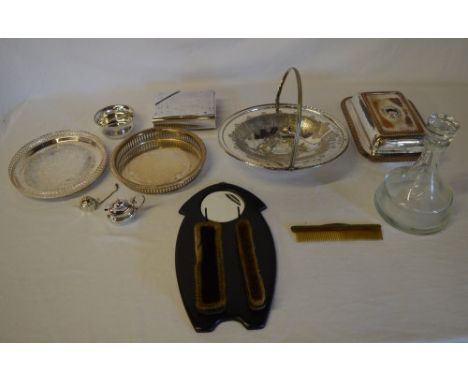 Various silver plate, clothes brushes, ships decanter etc