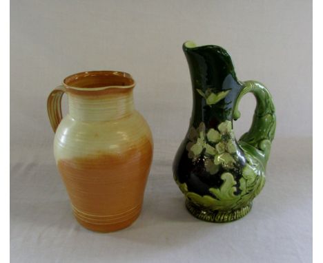Bretby green ceramic jug H 31 cm and a Prinknash jug H 26 cm
