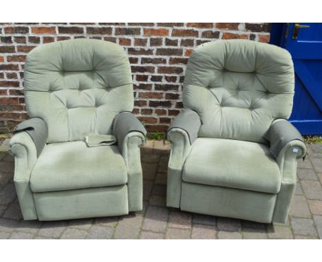 Pair La-Z-Boy upholstered button back recliner chairs 