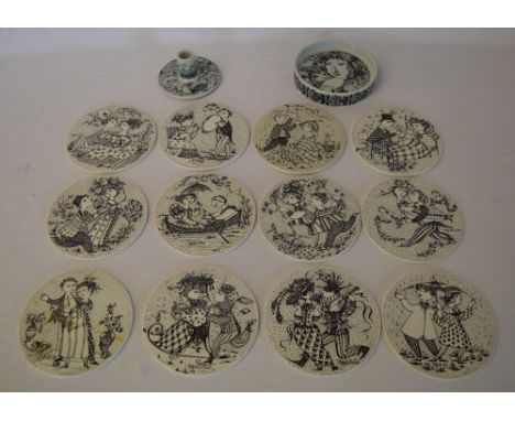 Bjorn Wiinblad 12 monthly plates (plus an additional broken one) candlestick and bowl