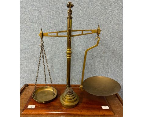 A set of Victorian mahogany and brass weighing scales 