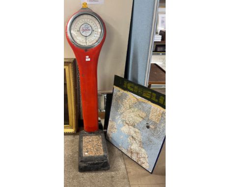 A set of W.A. Simpkin &amp; Sons red enamelled weighing scales and a metal Michelin road map 