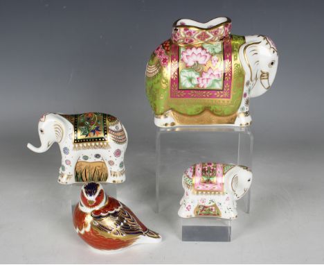 Three signature edition Royal Crown Derby elephant paperweights, made for Govier's of Sidmouth, comprising Rani, Ravi and Rup