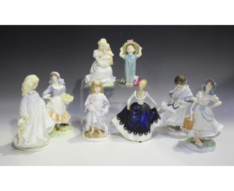 Nine Royal Doulton figures, comprising Make Believe, HN2225, Hope, HN3061, Lisa, HN2310, Penny, HN2424, Top O' The Hill, HN34