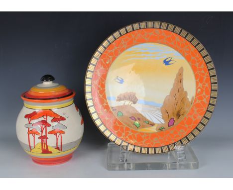 A Royal Worcester Art Deco Collection Swallows at Dusk limited edition circular footed bowl, circa 2001, commemorating the 25