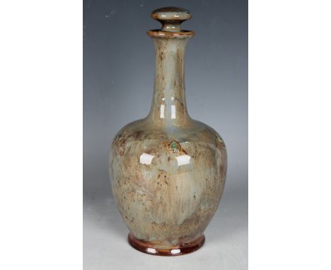 A Royal Doulton stoneware decanter bottle and stopper, early 20th century, the tapered ovoid body with extended narrow neck, 