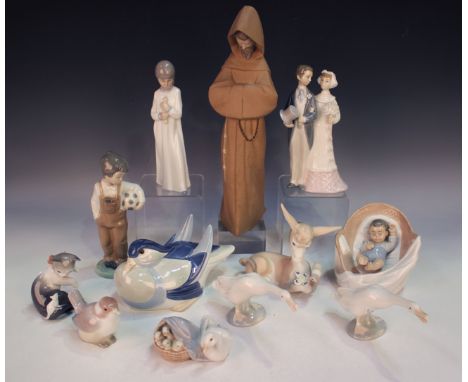 A Lladro matt Franciscan Monk figure, No. 2060, together with seven other pieces of Lladro, comprising Wedding Day, No. 4808,