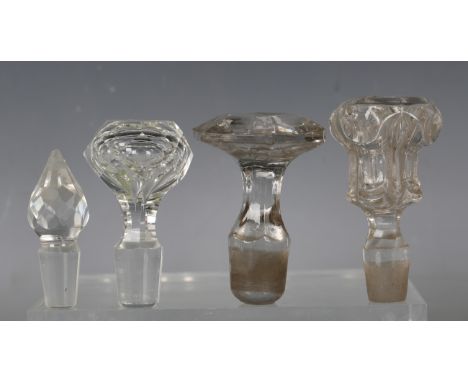 A large group of assorted decanter stoppers, the majority cut glass, together with a few other glass items, including some sm