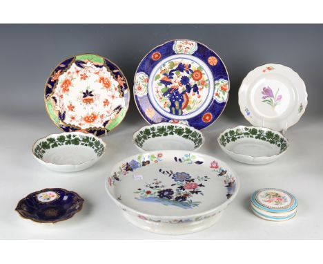 A mixed collection of pottery and porcelain, mostly early 19th century, including two ironstone plates, an ironstone circular