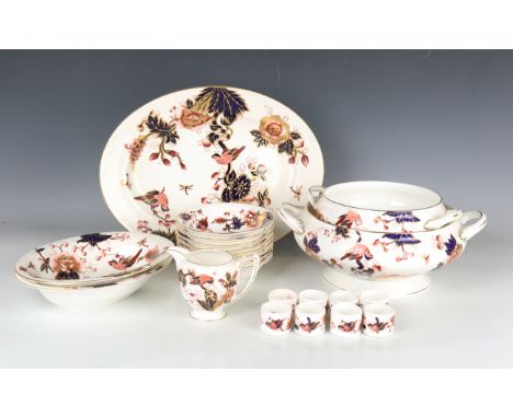 A Coalport Hong Kong pattern part service, comprising oval platter, square plate, two oval dishes, eight napkin rings, two tu