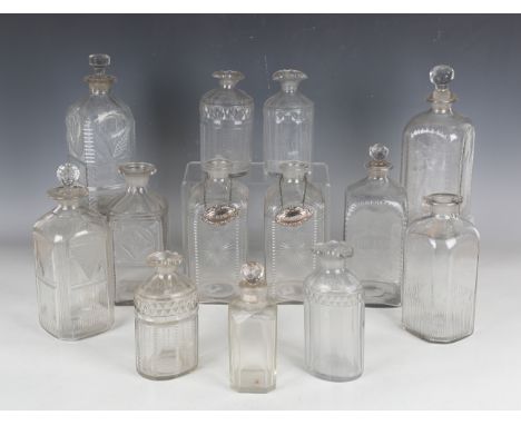 A Hollands clear glass spirit decanter, circa 1800, of square shape with canted corners, inscribed 'HOLLANDS' above a ribbon 