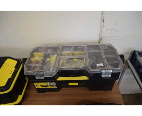 A Stanley Top Edge 24" toolbox together with various plumbing tools, copper pipe saws etc