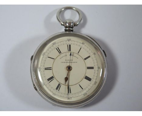 A Victorian Silver Cased Keywound Open Dial Centre Second Chronograph Pocket Watch, the 58mm enamelled dial numbered 35409, r