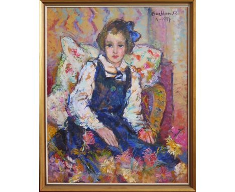 Oscar Barblan (1909-1987) 11-1937, Portrait of Seated Girl, oil on panel, 98 x 78cm, framed 
