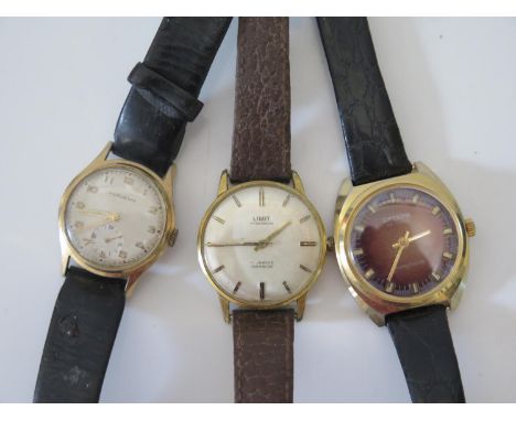 Huguenin, Limit and Superoma Gent's Gold Plated and Steel Manual Wristwatches, all running 