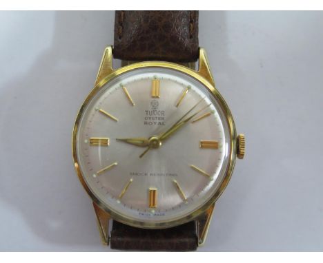 A Tudor Oyster Royal 9ct Gold Gent's Centre Seconds Manual Wristwatch, the Dennison for Rolex case, no. 1136 under balance, B