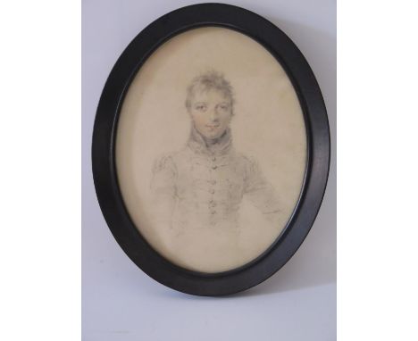 An Eighteenth Century Half Length Portrait Sketch of a Young Officer, 22 x 17cm 