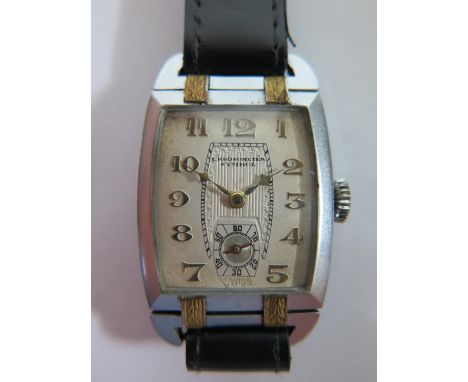 A Chronometer Symbol Chromium Plated Gent's Manual Wristwatch, the 36 x 24mm dial with subsidiary seconds dial, the 15 jewel 