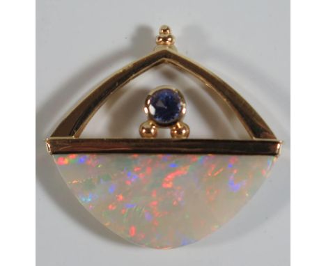 A 14ct Opal and Tanzanite Pendant, 32mm, 5.8g 