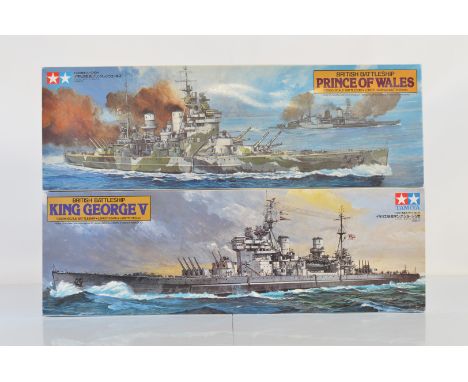 Two Tamiya 1:350 scale model kits, 78011 Prince Of Wales and 78010 King George V (Contents not checked for completeness) (2)