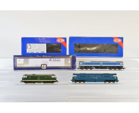 Three OO gauge diesel locomotives, including Heljan 5202 D1067 Druid, Heljan 3501 Class 35 D7039 and Lima L204646 Class 59 00
