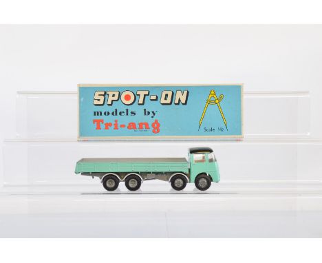 A boxed Tri-ang Spot-On 109/3 ERF 68G,  with Flat Float  with Sides  in light turquoise with black roof, appears G+/VG, in ge